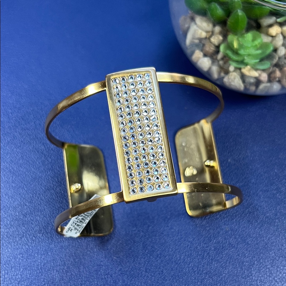 NWT BRIGHTON Matte gold tone pave rhinestone open cuff bracelet